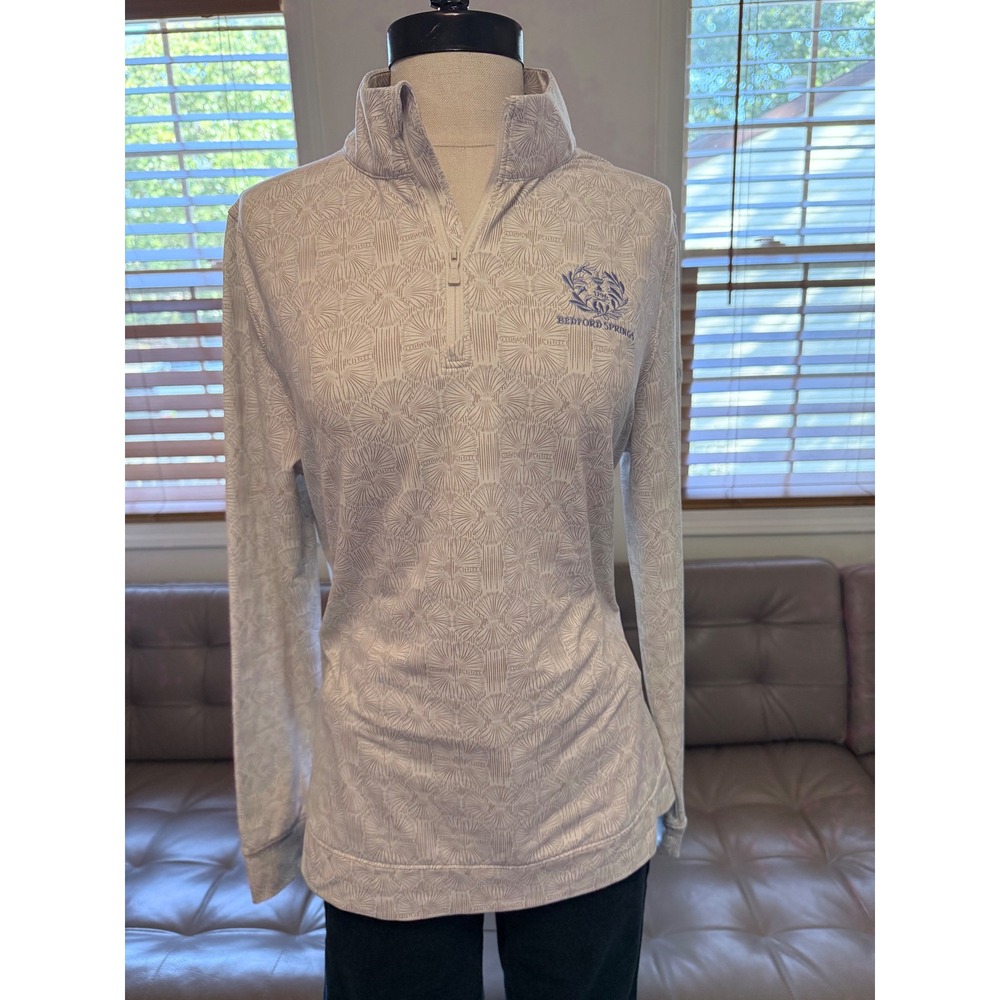 Peter Millar Bedford Springs Omni Hotels Quarter Zip Pullover Gray White Large